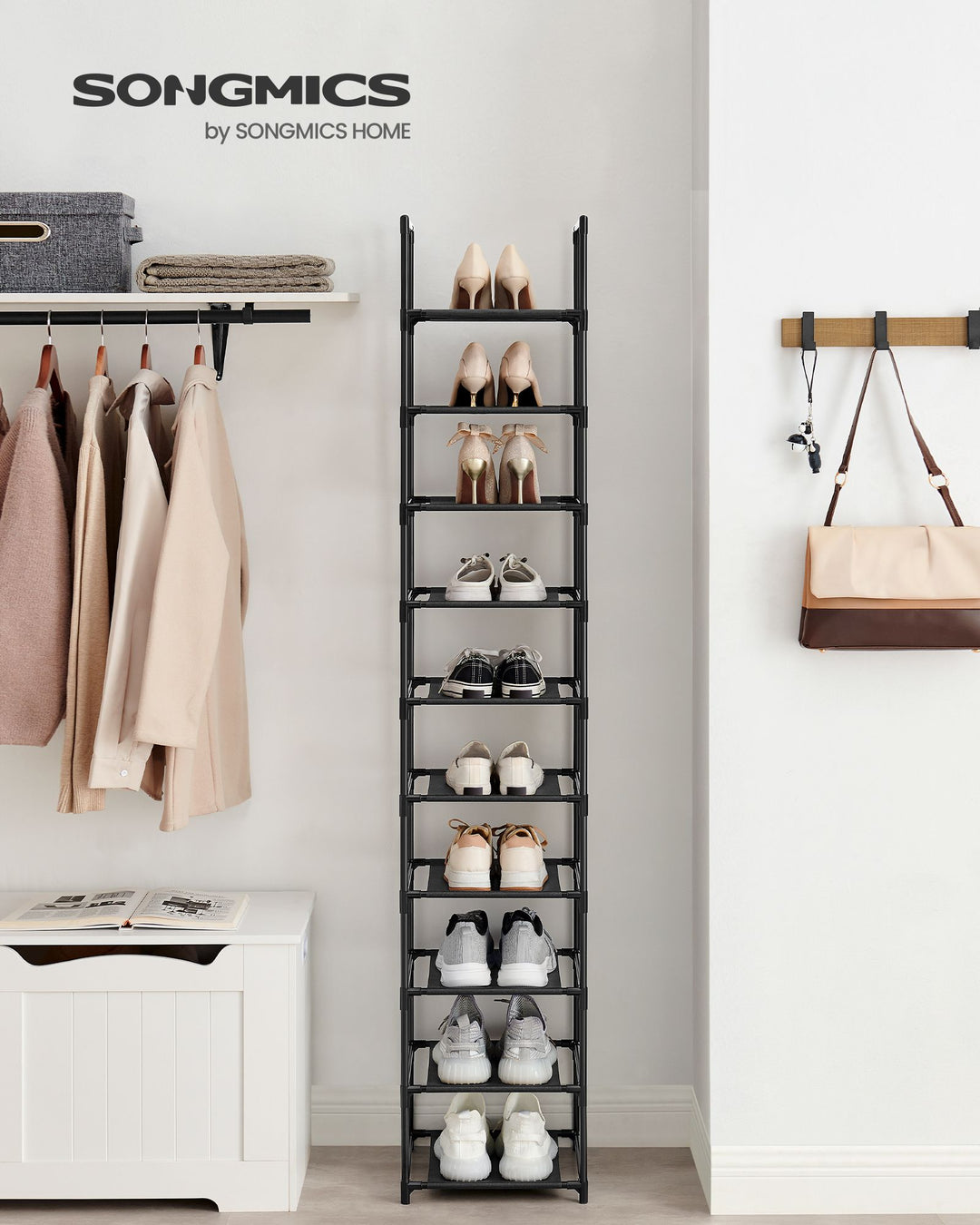 Shoe Rack with Non-Woven Fabric Shelves and Metal Frame