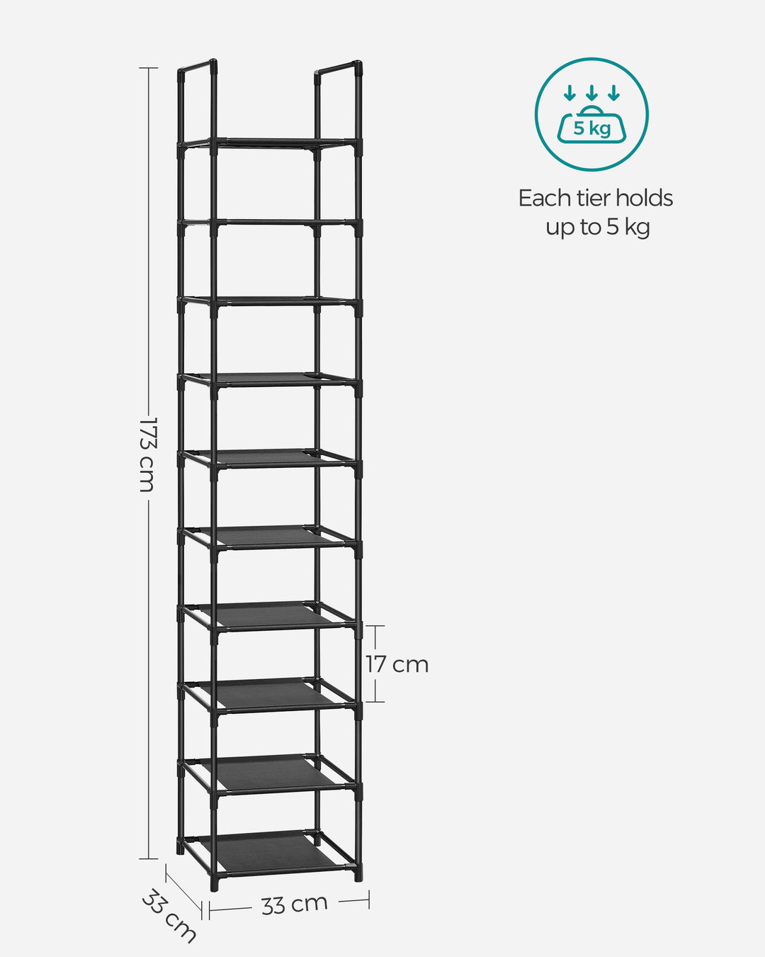Shoe Rack with Non-Woven Fabric Shelves and Metal Frame