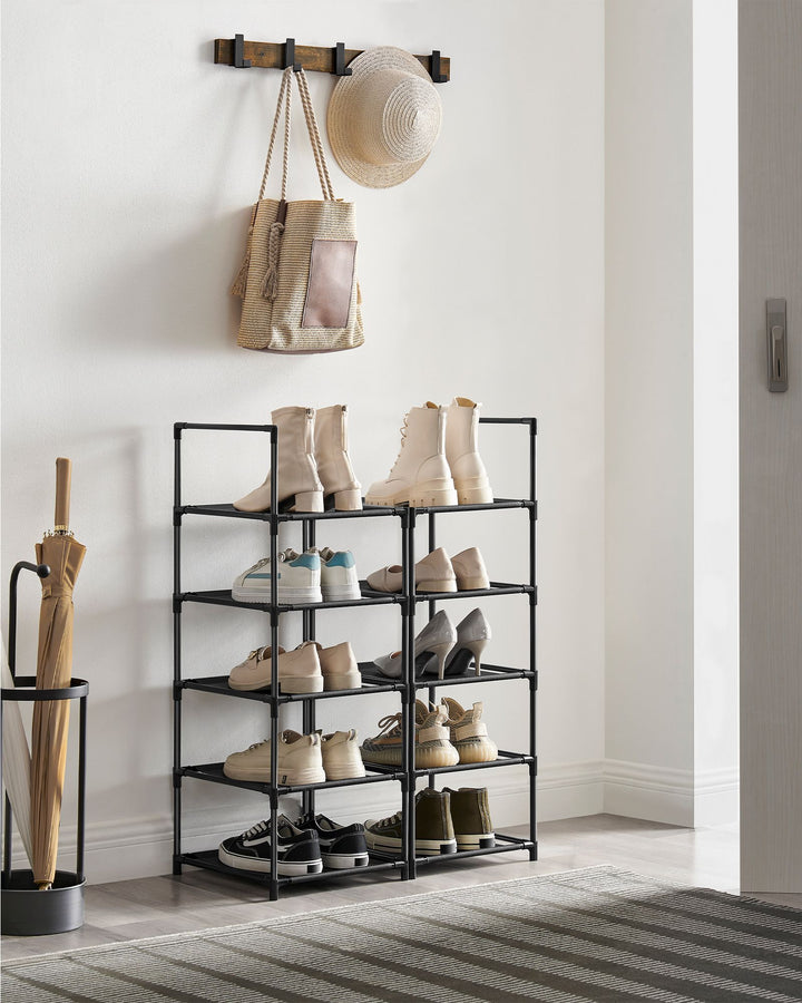 Shoe Rack with Non-Woven Fabric Shelves and Metal Frame