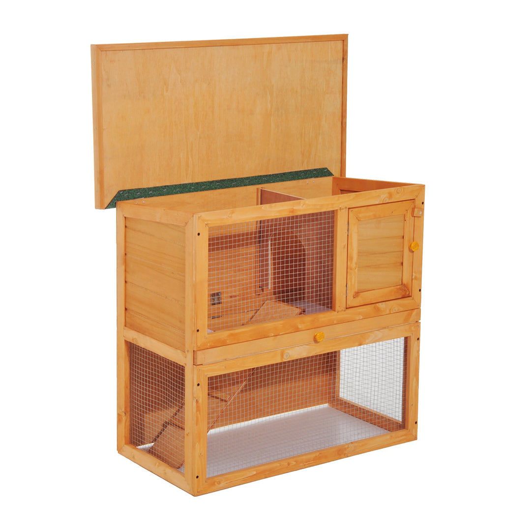 Pawhut Wooden  90cm 2 Tiers Rabbit Hutch