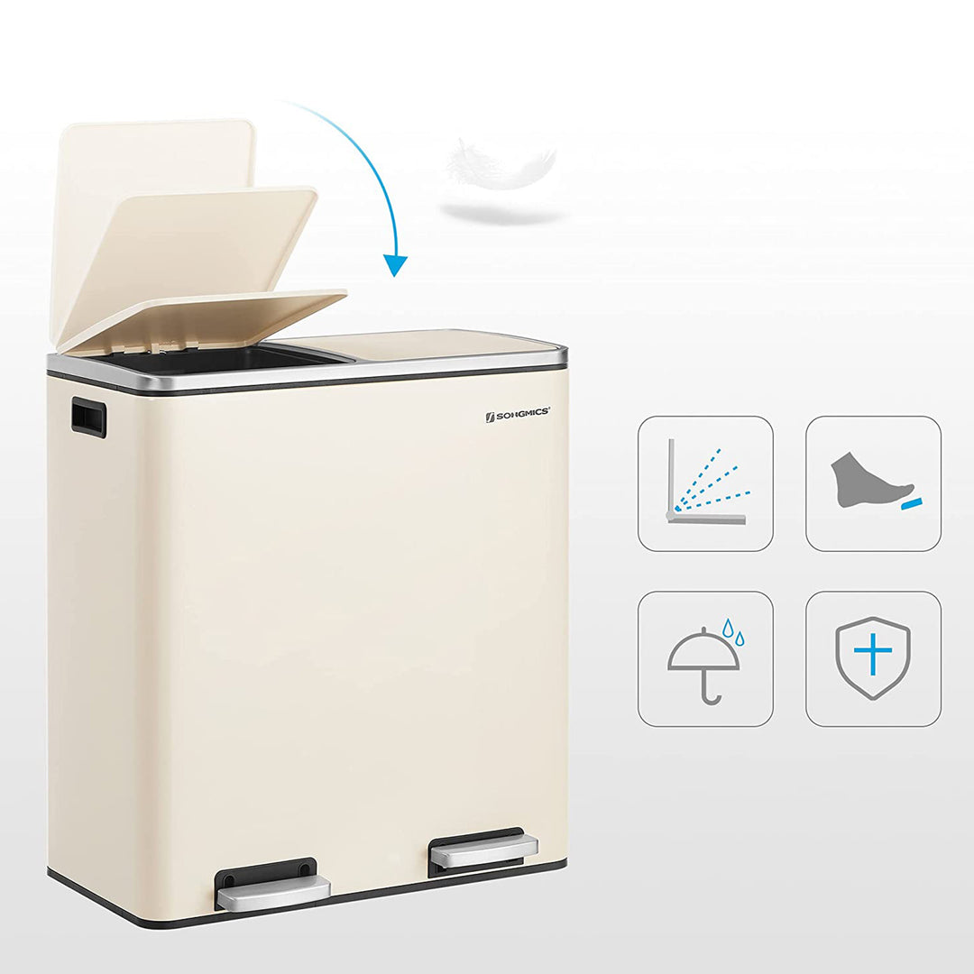 Cream Colour Step-Open Waste Bins with 2 Inner Buckets