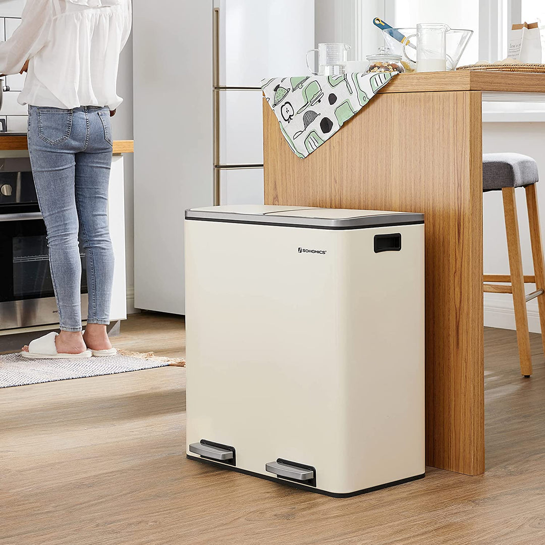 Cream Colour Step-Open Waste Bins with 2 Inner Buckets