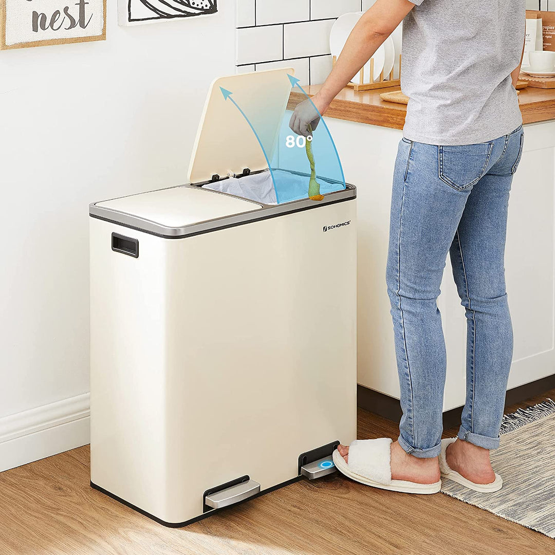 Cream Colour Step-Open Waste Bins with 2 Inner Buckets