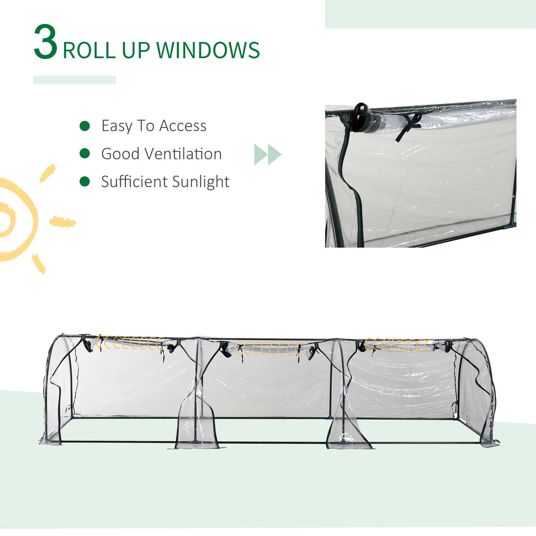 Portable Small Greenhouse, Steel Frame with Zipper Doors,PVC Tunnel Greenhouse Plant Grow House, 350Lx100Wx80Hcm-Dark Green/Transparent
