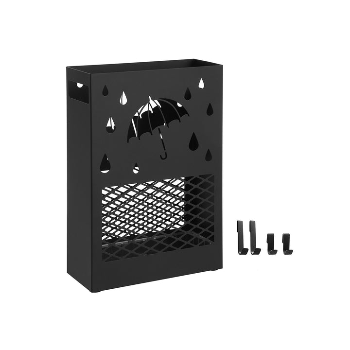 Black Metal Umbrella Stand with Drip Tray