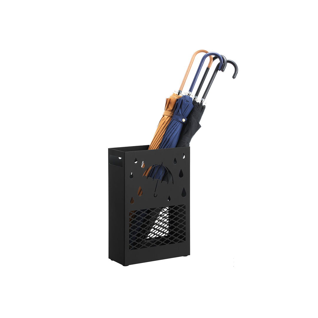 Black Metal Umbrella Stand with Drip Tray