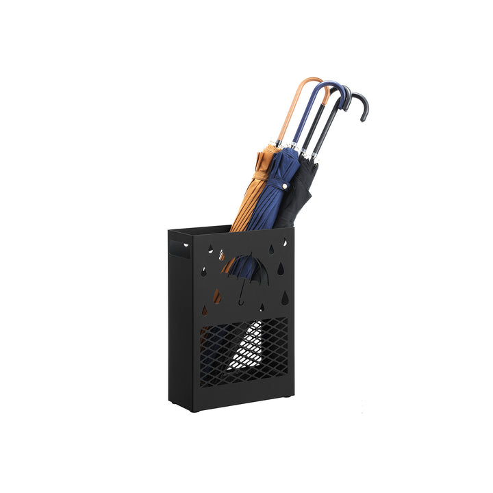 Black Metal Umbrella Stand with Drip Tray