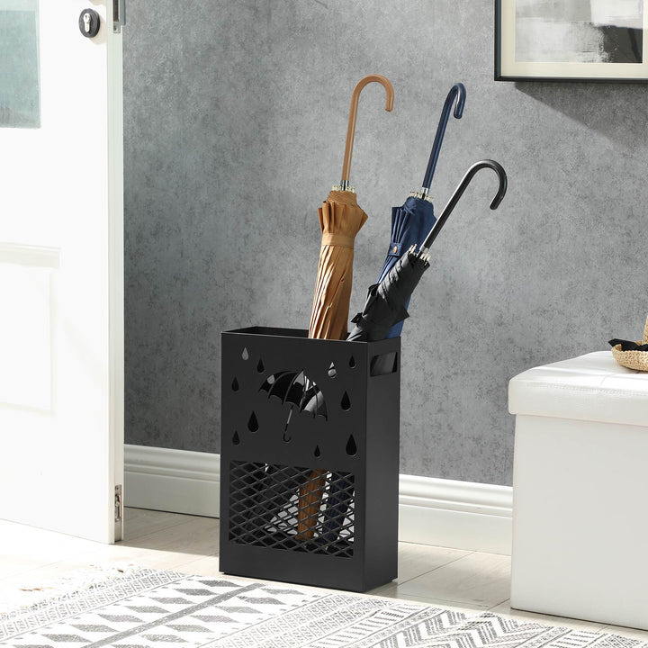 Black Metal Umbrella Stand with Drip Tray