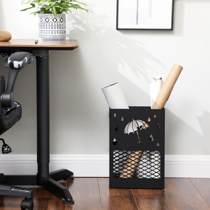 Black Metal Umbrella Stand with Drip Tray
