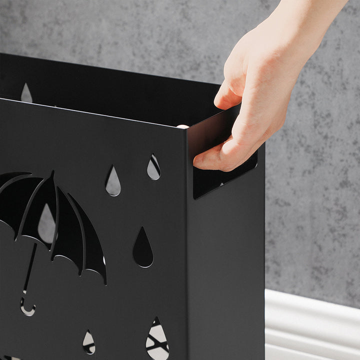 Black Metal Umbrella Stand with Drip Tray