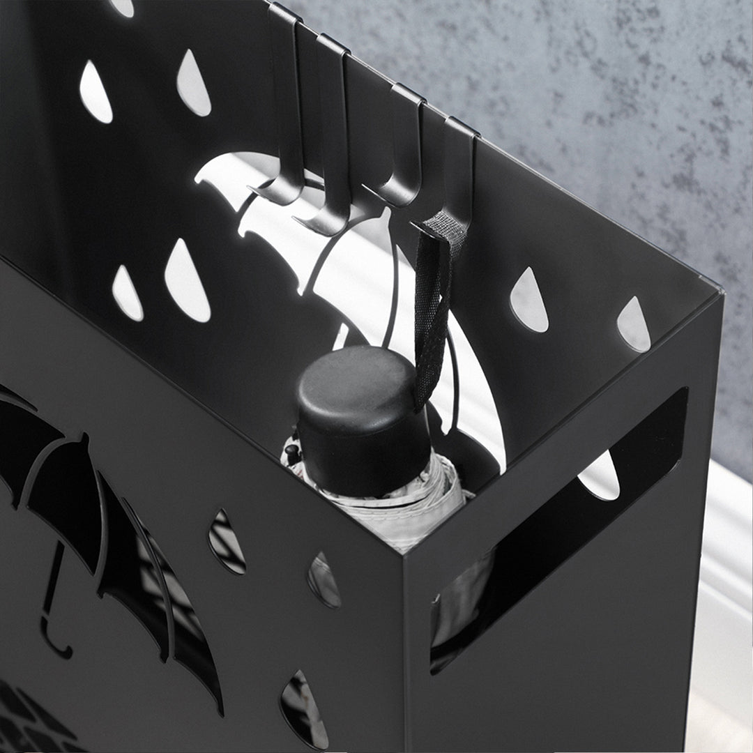 Black Metal Umbrella Stand with Drip Tray