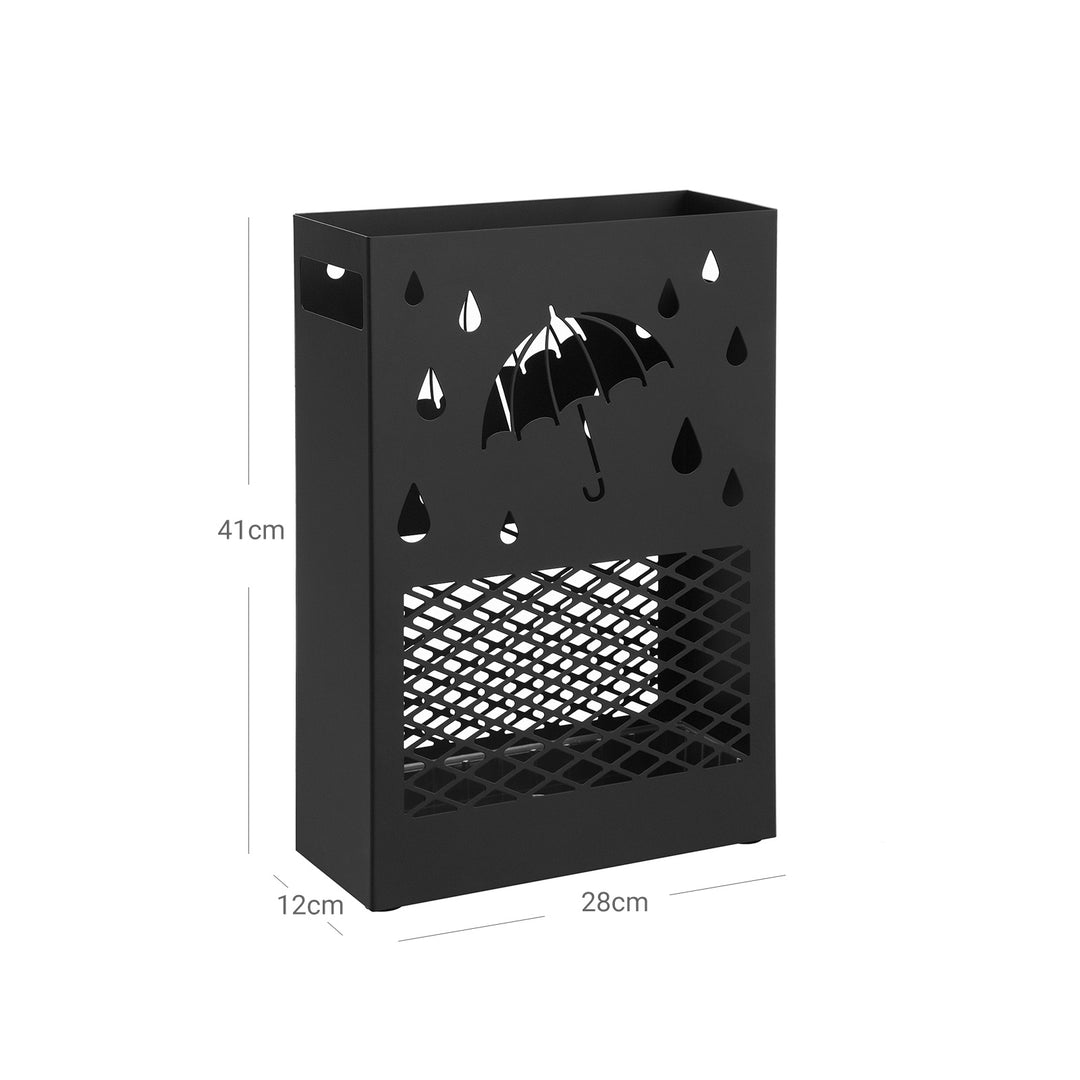 Black Metal Umbrella Stand with Drip Tray