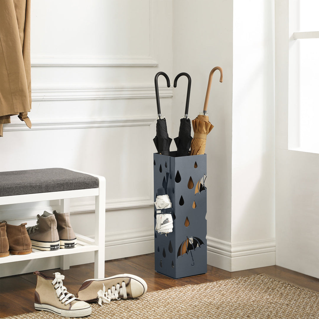 Grey Umbrella Stand Holder with Hooks