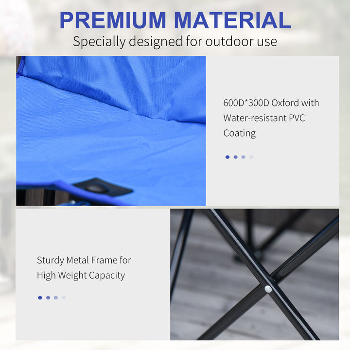6 Seater Folding Sports Bench Outdoor Picnic Camping Portable Spectator Chair Steel Frame w/ Cup Holder & Carry Bag - Blue