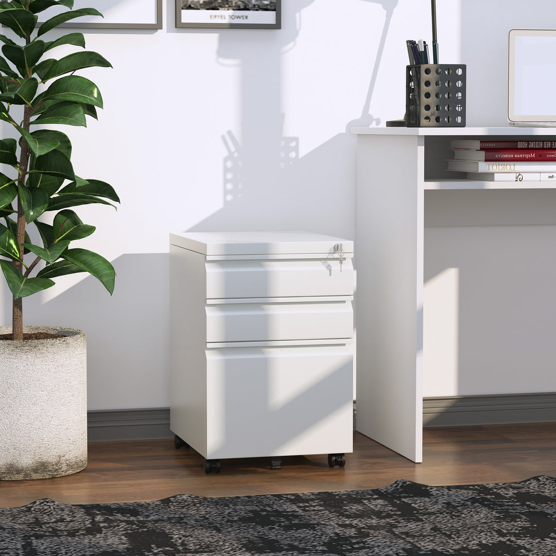 Vinsetto Metal Filing Cabinet 3 Drawer File Cabinet Lockable Mobile Vertical File Cabinet with Anti-tilt Design