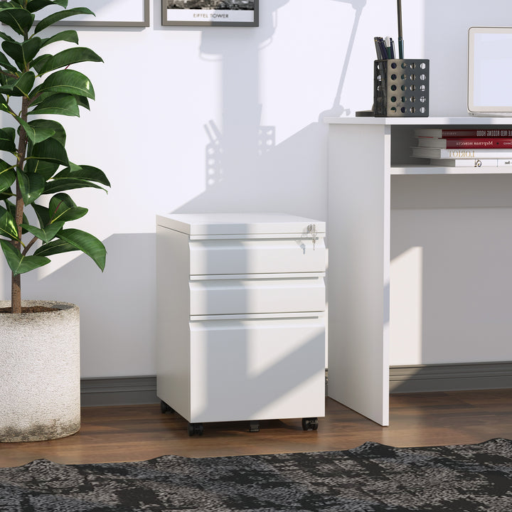 Vinsetto Metal Filing Cabinet 3 Drawer File Cabinet Lockable Mobile Vertical File Cabinet with Anti-tilt Design