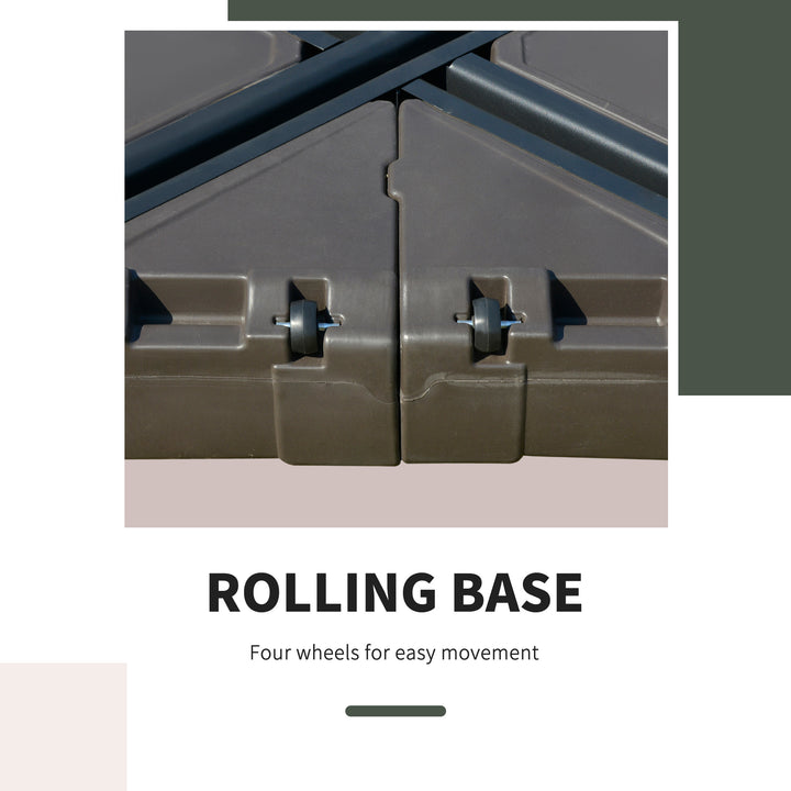 Square Cantilever Patio Parasol Base Water or Sand Filled with Wheels Crossbar Heavy-Duty Umbrella Stand