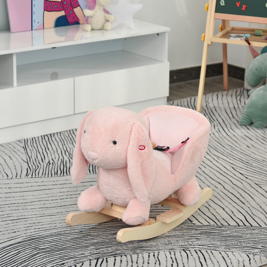 Toddlers Rabbit Plush Rocking Ride On w/ Sound Pink