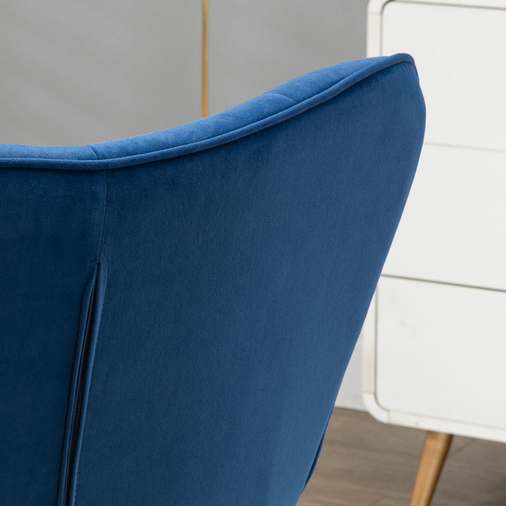 Upholstered Armchair with Footstool Set, Modern Button Tufted Accent Chair with Gold Tone Steel Legs, Wingback Chair for Living Room, Bedroom, Home Study, Dark Blue