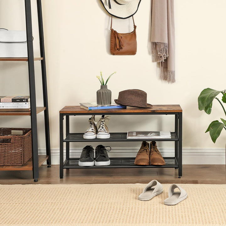Mesh Shelves Shoe Bench