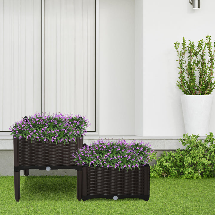 Set of 2 Garden Raised Bed Elevated Patio Flower Plant Planter Box PP Vegetables Planting Container, Brown