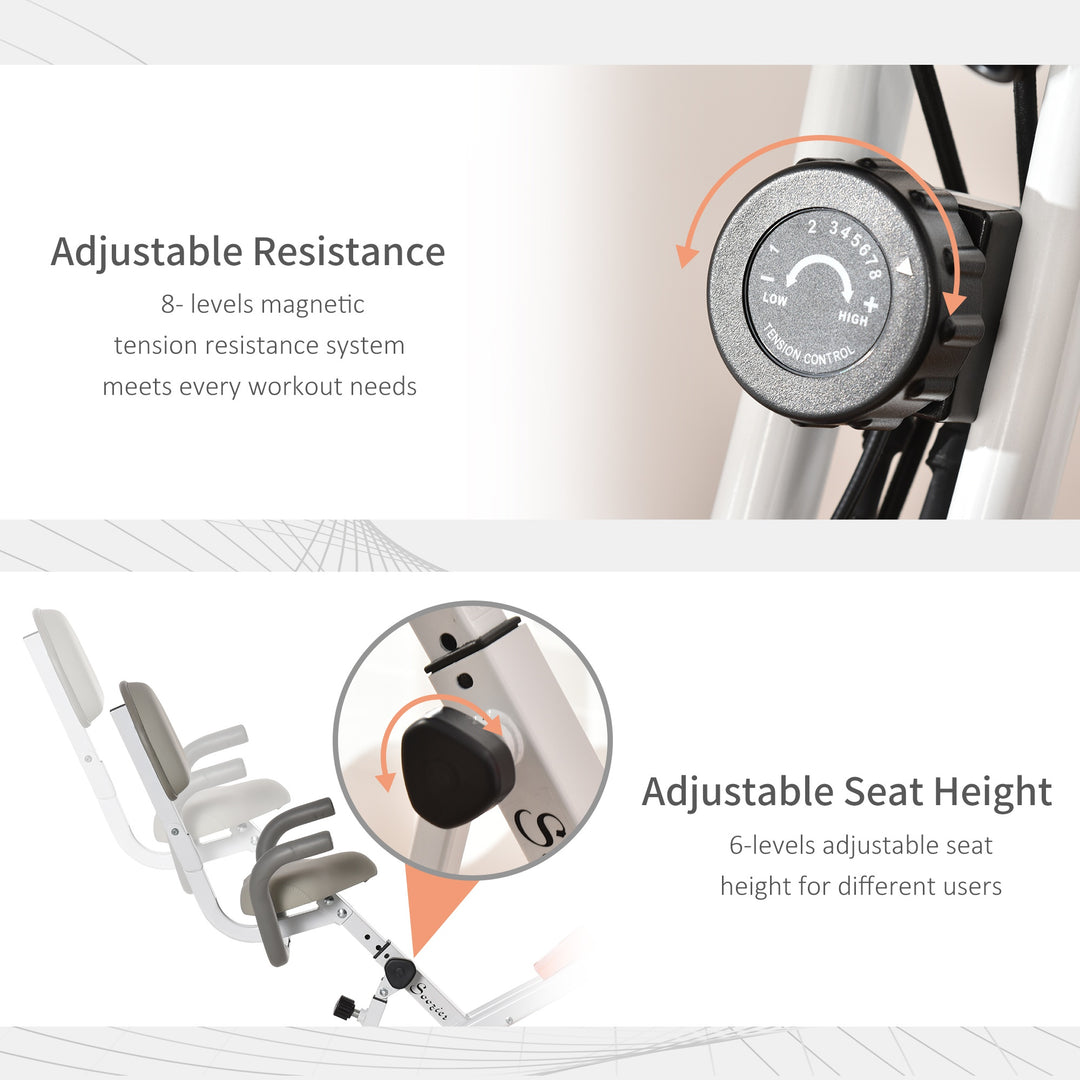 HOMCOM 2-in-1 Upright  Exercise Bike Stationary Foldable Magnetic Recumbent Cycling with Arm Resistance Bands Orange