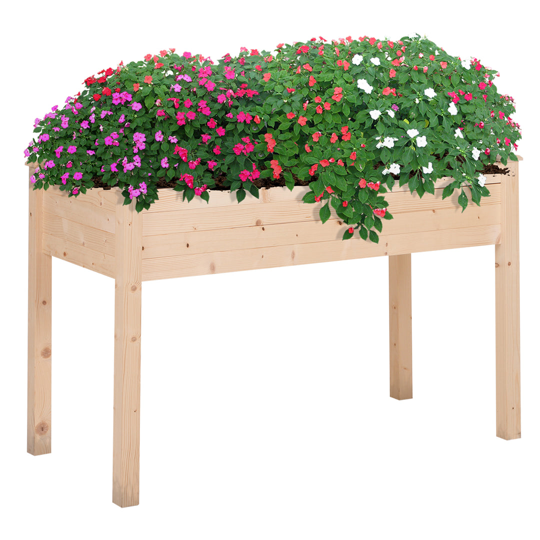 Garden Wooden Planters_ Non-Woven Fabric, Rectangular Raised Bed,Fir Wood_Indoor/Outdoor, 122.5Lx56.5Wx76H cm