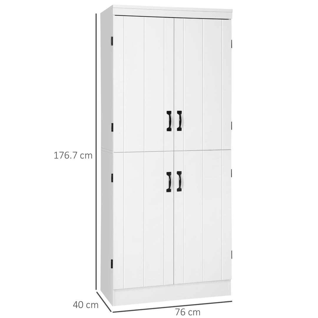 4-Door Tall Kitchen Cupboard, Freestanding 6-Tier Storage Cabinet with 2 Adjustable Shelves for Living Room, Dining Room, White