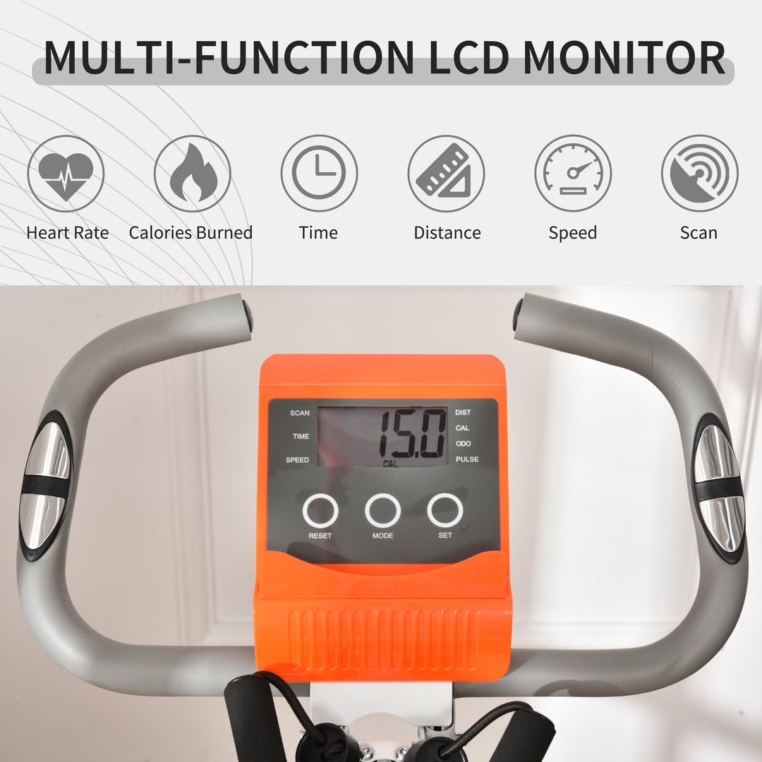 HOMCOM 2-in-1 Upright  Exercise Bike Stationary Foldable Magnetic Recumbent Cycling with Arm Resistance Bands Orange