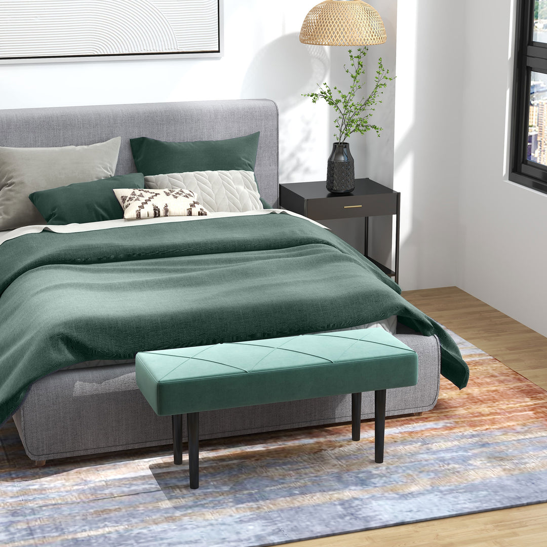 End of Bed Bench with X-Shape Design and Steel Legs, Upholstered Hallway Bench for Bedroom, Green