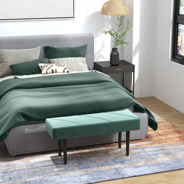 End of Bed Bench with X-Shape Design and Steel Legs, Upholstered Hallway Bench for Bedroom, Green