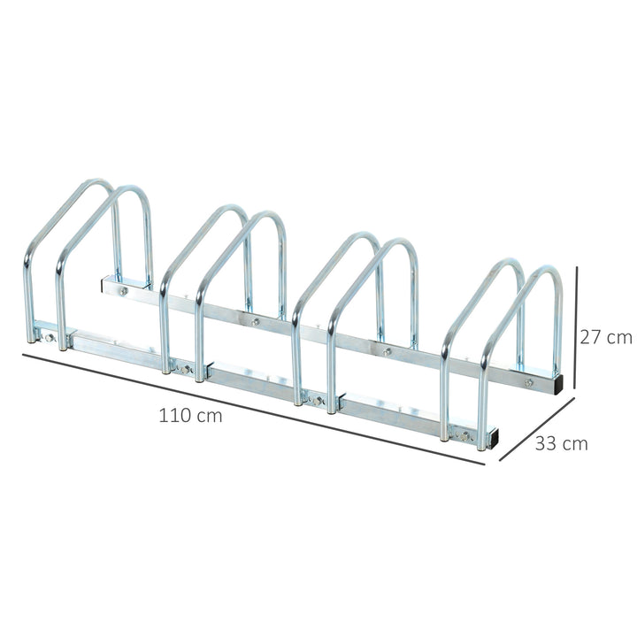 HOMCOM Bike Stand Parking Rack Floor or Wall Mount Bicycle Cycle Storage Locking Stand (4 Racks, Silver)