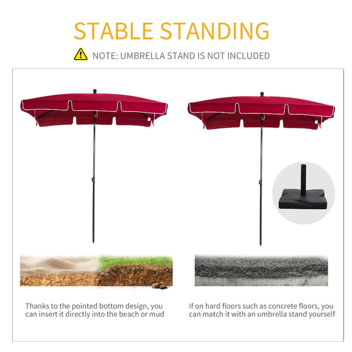 Red Rectangular Garden Parasol Aluminium Sun Umbrella Patio Garden Tilt 2M x 1.25M