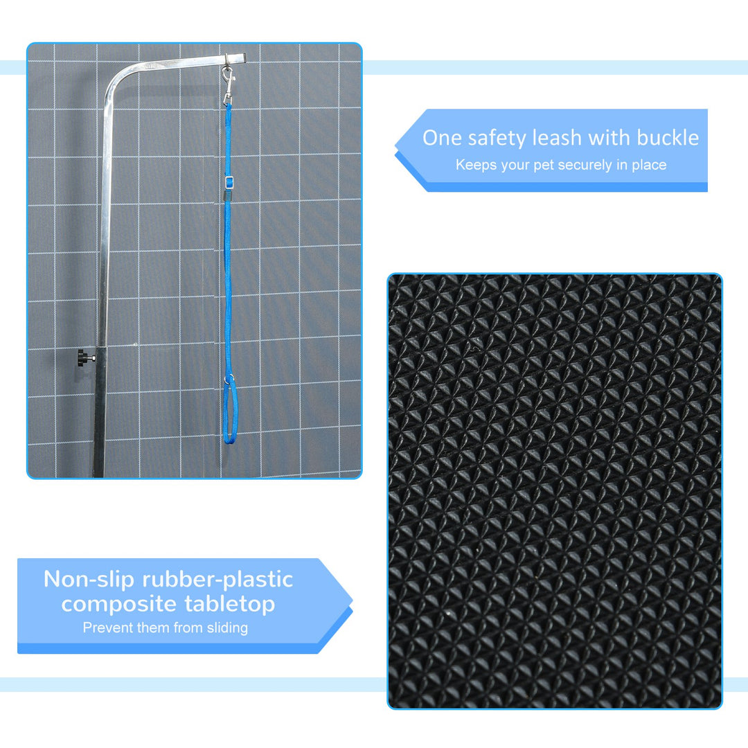 PawHut Rotatable Pet Grooming Tablewith Adjustable Arm Non-Slip Tabletop Locking System Aluminium Steel Frame Safety Leash Φ55 Black