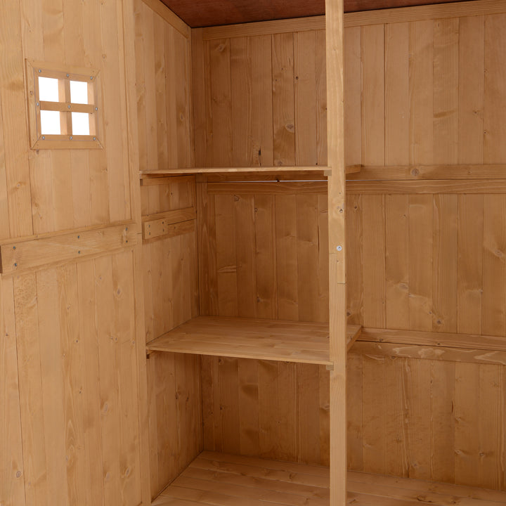 Wooden Garden Storage Shed Tool Cabinet Organiser with Shelves, Two Windows, 127.5 x 50 x 164 cm, Natural