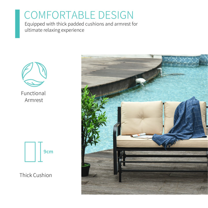 Outdoor Glider Bench Rocking Chair with Armrest and Cushions, Khaki