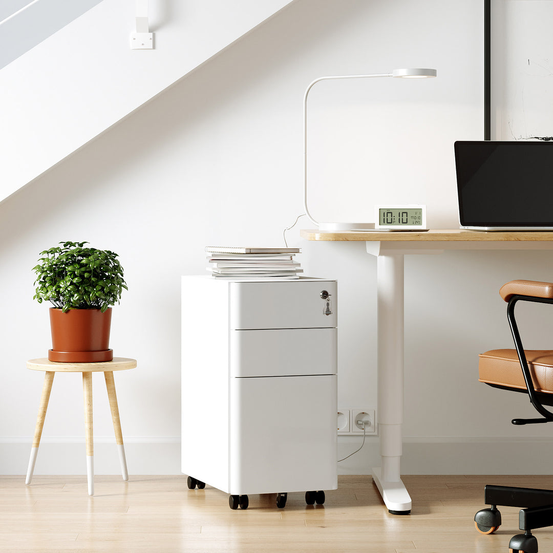 White Filing Cabinet on Wheels for Office