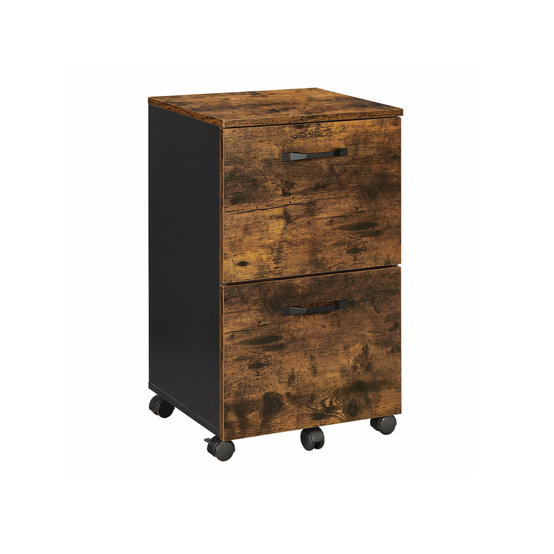 Industrial Brown Mobile Filing Cabinet with 2 Drawers
