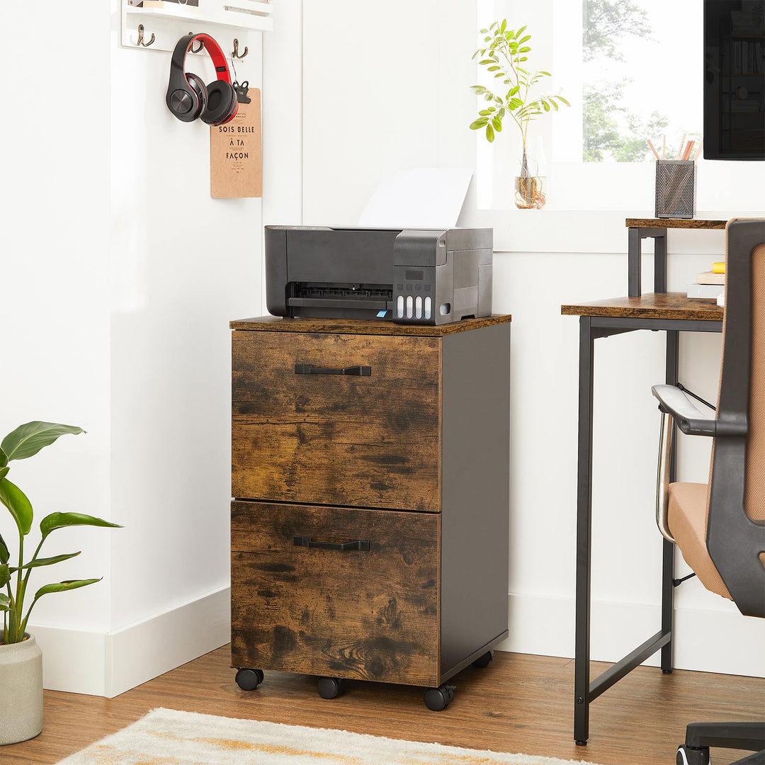 Industrial Brown Mobile Filing Cabinet with 2 Drawers