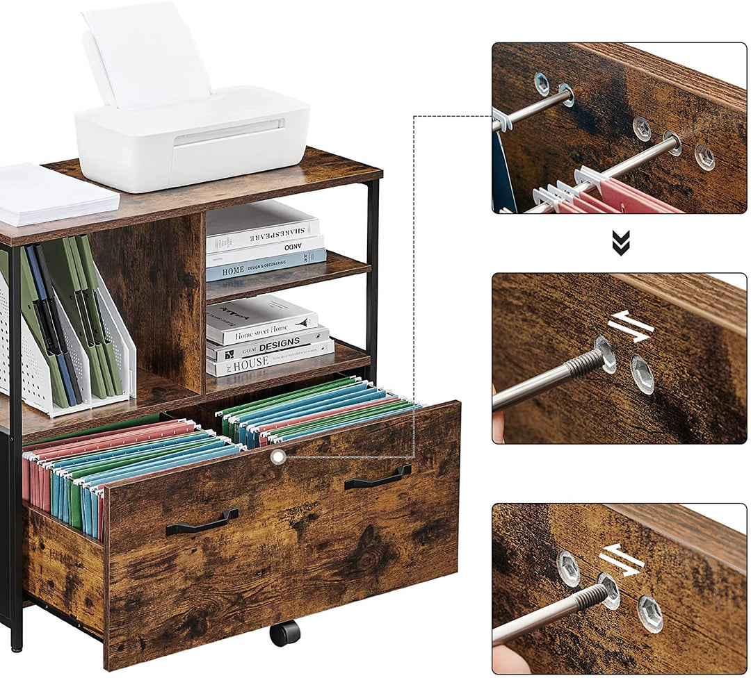 Industrial Brown Mobile Filing Cabinet with Shelves