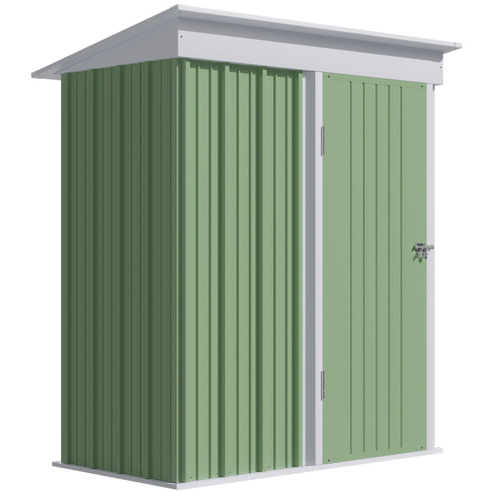 5'x3'x6' Metal Garden Shed Roofed Lean-to Shed for Tool Motor Bike, with Adjustable Shelf, Lock, Gloves, Green
