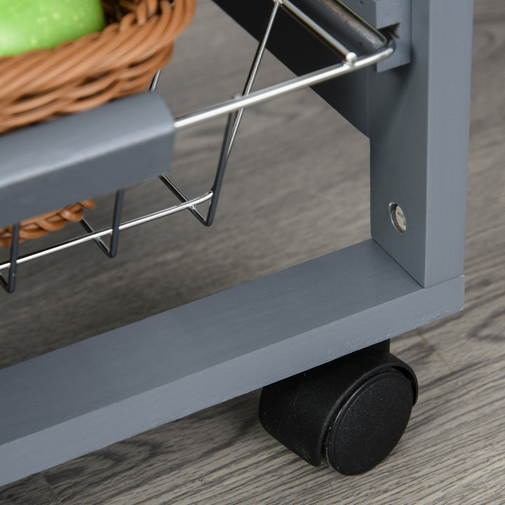 Kitchen Trolley, Multi-Use Kitchen Island w/ 4 Baskets 2 Side Racks 4 Wheels Food Storage Smooth Rolling Compact Furniture Dark Grey