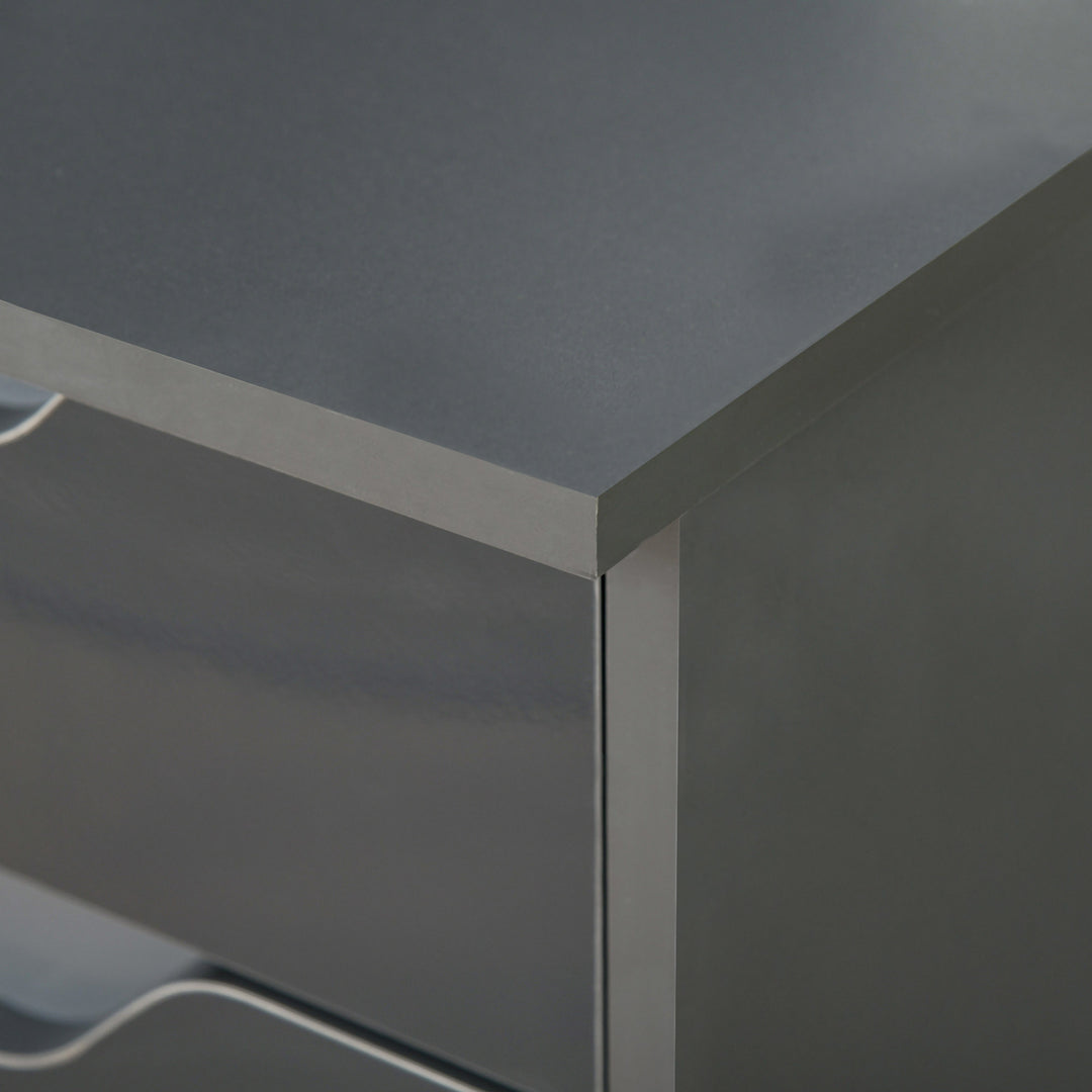 High Gloss Computer Desk with Drawers, Modern Writing Workstation with Storage Cabinet, PC Study Table for Home, Office, Study, Grey