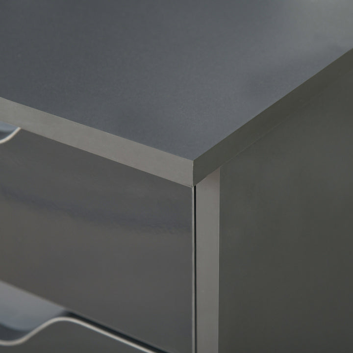 High Gloss Computer Desk with Drawers, Modern Writing Workstation with Storage Cabinet, PC Study Table for Home, Office, Study, Grey