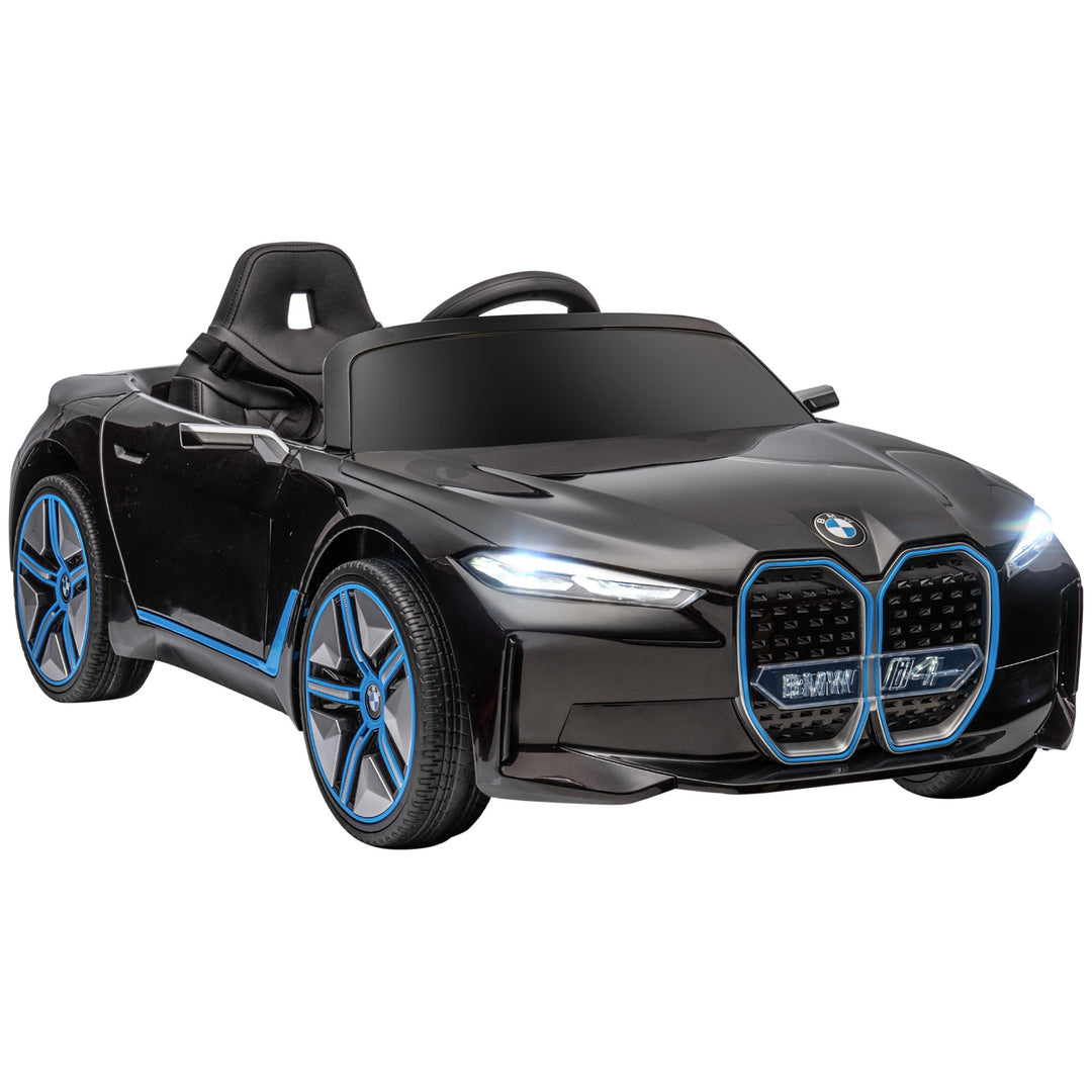 BMW i4 Licensed 12V Kids Electric Ride on Car with Remote Control, Powered Electric Car with Portable Battery, Music, Horn, Headlights, MP3 Slot, Suspension Wheels, for Ages 3-6 Years - Black
