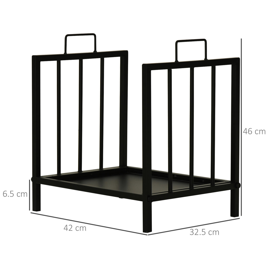 Outsunny Firewood Log Rack Fireplace Log Holder Wood Storage Rack with 2 Handles, for Outdoor and Indoor Use, 42 x 32.5 x 46cm, Black