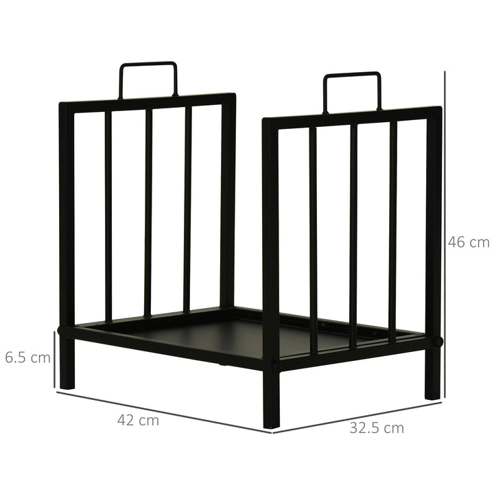 Outsunny Firewood Log Rack Fireplace Log Holder Wood Storage Rack with 2 Handles, for Outdoor and Indoor Use, 42 x 32.5 x 46cm, Black