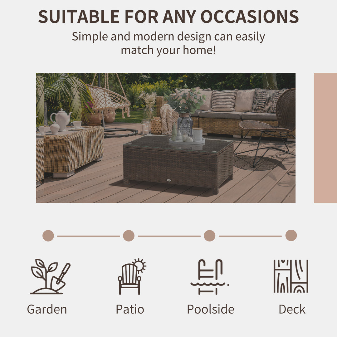 Rattan Garden Furniture Coffee Table Patio Tempered Glass (Mixed Brown)