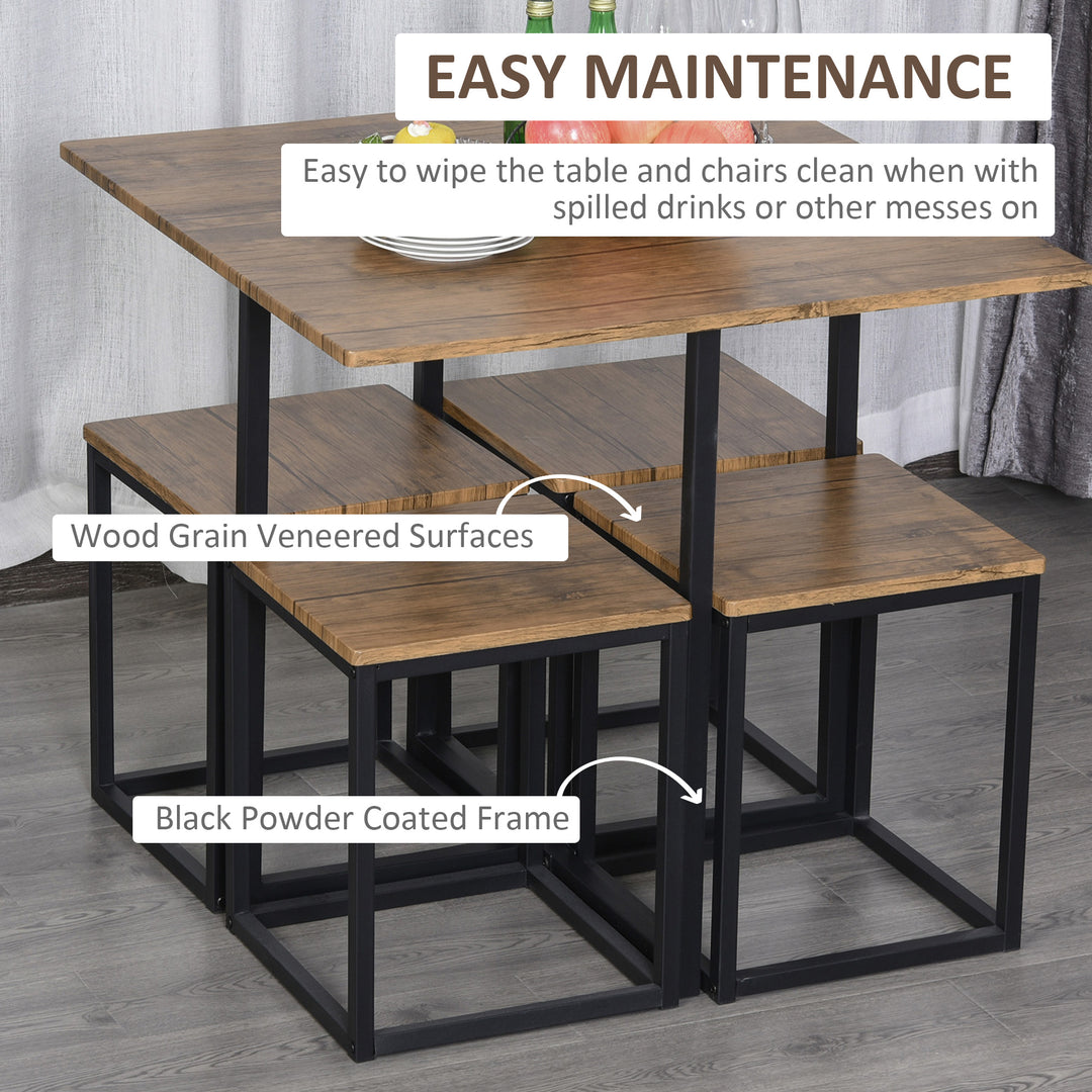 5 PCS Industrial Table & Stool Set w/ Metal Frame Home Dining Stylish Square Compact Seating Chair Beautiful Cool Black Brown