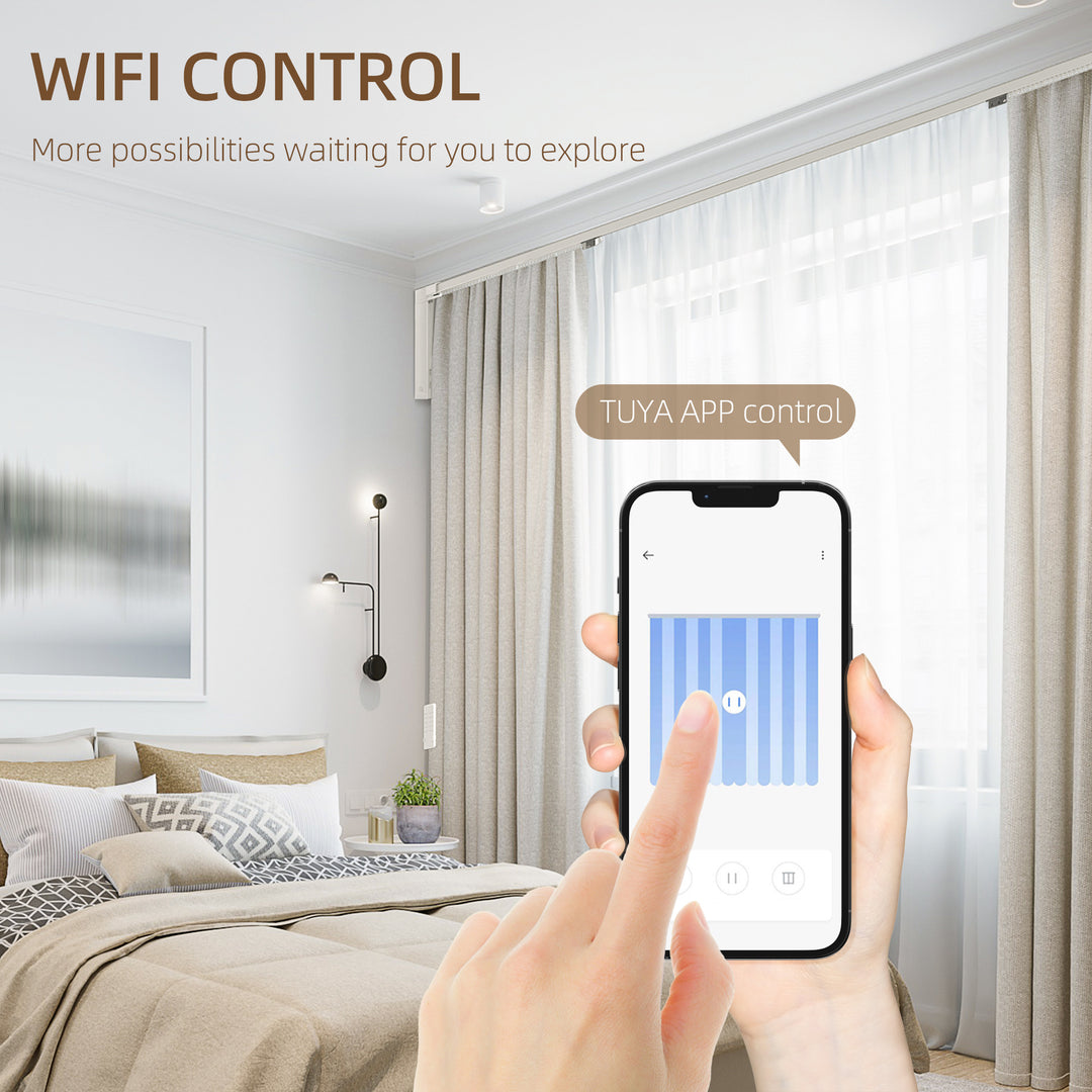 3.6 Meters Automatic Electric Curtain Track with Remote, Alexa, Google Voice, WiFi App Control, 196x5x5cm, White